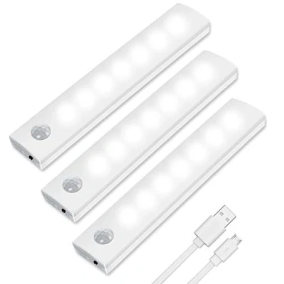 Image de Vicloon Lumière de Placard,3Pcs Lampe Placard,Lampes 7 LED,Sans Fil, Rechargeable par USB, Aimanté, Détecteur Mouvement, Baladeuse Secours, Veilleuse Enfant