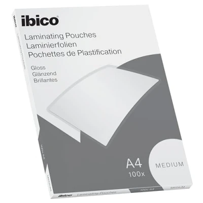 Image de Ibico Basics Pochettes de Plastification A4, Epaisseur Medium, Haute Protection et Durabilité des Documents, Paquet 100, Finition Brillante, Transparent, 627309