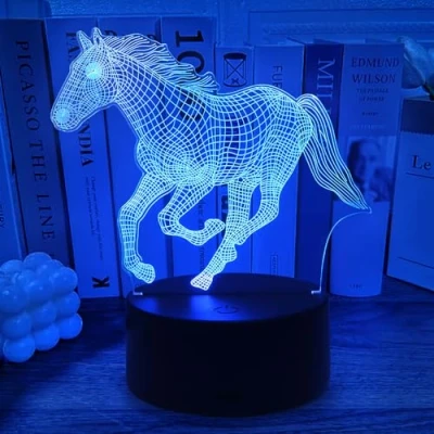 Image de Gemi Lampe Cheval, 3D Cheval 16 Couleurs Graduables, Rechargeable, Avec Câble, Minuterie, Commandes Tactiles et Télécommandes, Cadeau Anniversaire Fille pour 6 7 8 9 10 11 12 ans
