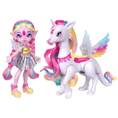 Image de Pixlings Magic Mixies. Découvre la révélation Scintillante ! Unia, Pixling dracorne et Rainbow Star, pégacorne. Prépare Une Potion pour Faire apparaître Magnifique Son destrier
