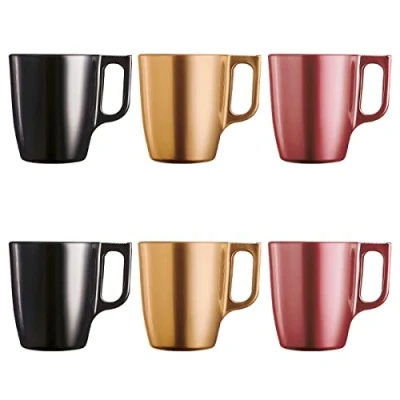 Image de Luminarc Lot de 6 tasses à café brillantes avec anse en verre pour micro ondes 25cl Multicolore