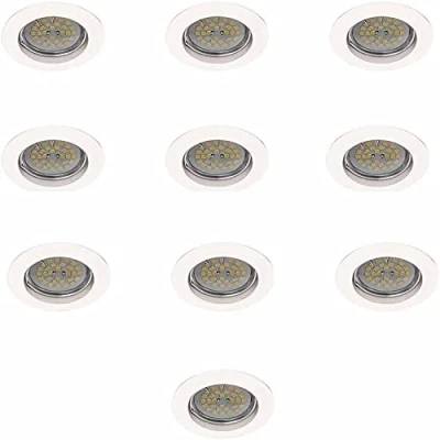 Image de 10 pcs Wonderlamp Basic Paquet de spots Encastrés Ronds Fixes avec support d&#039;ampoule GU10, Blanc, Ø8 x 1,5 cm