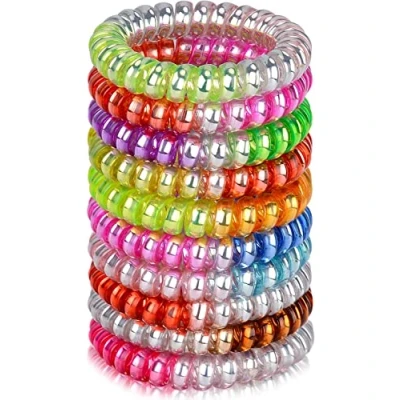 Image de JessLab Élastiques à Cheveux en Spirale, 10Pcs Sans Trace Hair Ties Plastique Bobines de Queues Cheval Supports No Damage Accessoires pour Filles Femmes, Couleurs Assorties (#3)