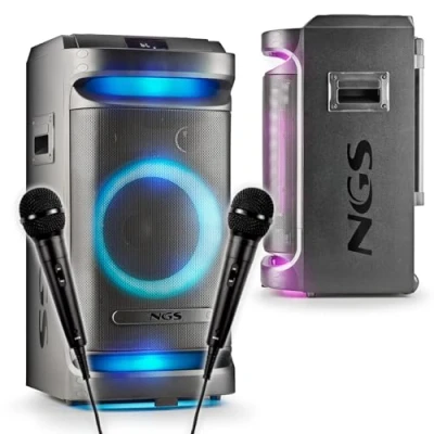 Image de Enceinte Active 900W sur Batterie de Sonorisation NGS WILDSPACE1, 2 MICROS, Bluetooth, USB/AUX, Lumière LED, TWS, AVEC WOOFER 10