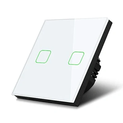Image de Maclean MCE712W 2 Fach Touch Wechselschalter Lichtschalter Kreuzschalter Wandschalter Treppenschalter mit Farbwechsel LED Hintergrundbeleuchtung Einbauschalter (2 Eckig, Weiß)