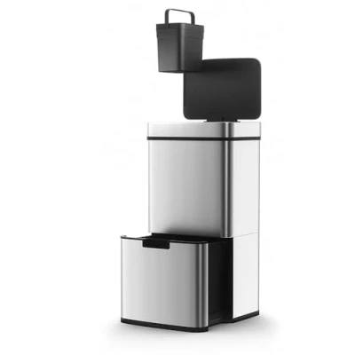 Image de Poubelle De Cuisine Automatique Tri Sélectif Double Compartiment 75l NARVIK En Acier Inox Recyclage Grande Capacité Et Table 3l