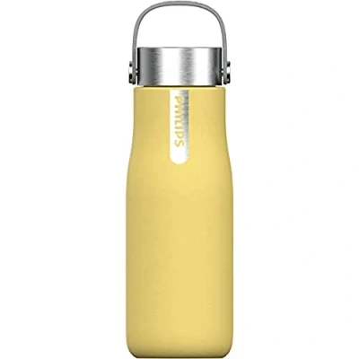 Image de PHILIPS Thermos Go Zero Smart UV 350 ml Jaune Pastel AWP2787YL Technologie Stérilisation par Ultraviolet Elimine 99.999% des bactéries, virus et agents pathogènes qui se trouvent dans l&#039;eau