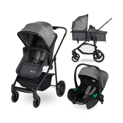 Image de Bebeconfort Haze Trio, Solution de mobilité 3 en 1, 0 4 ans, 22 kg max, assise 2 poussette réversible et légère, siège auto bébé i Size, pliage compact, panier spacieux, Tinted Stone