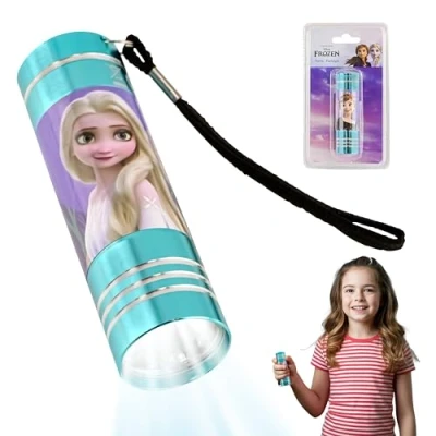 Image de SRV Hub Lampe torche à 9 LED La Reine des Neiges, mini lampes de poche en aluminium bleu ciel 8,7 cm avec lanière, le nouveau modèle vente, veilleuses pour les urgences extérieures