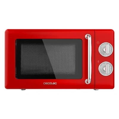 Image de Cecotec Micro Ondes Mécanique avec Grill Proclean 3110 Rouge Rétro, 20 L, 700 W sur 6 Niveaux, Minuterie jusqu&#039;à 30 Minutes, Mode Décongélation, Design Vintage, Finitions Acier