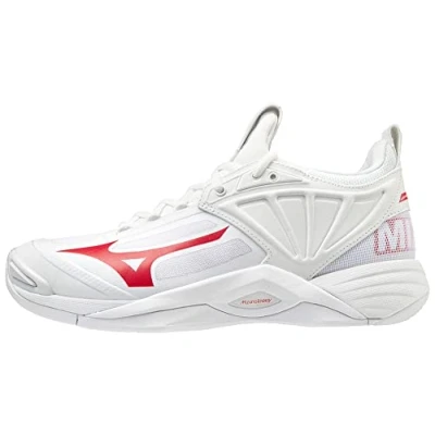 Image de Mizuno Wave Momentum 2 pour Femme Chaussure de Volleyball, Blanc/Rouge, 40 EU
