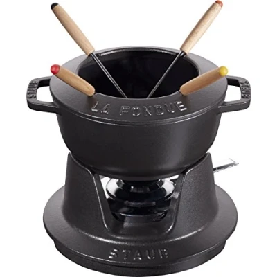 Image de STAUB Service à Fondue en Fonte, avec 4 Fourchettes Fondue, pour Savoyarde, Bourguignonne et au Chocolat, 16 cm, Noir Mat