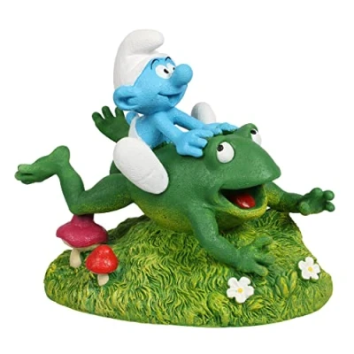 Image de Aqua Della, Figurine Les Schtroumpfs Forêt Grenouille 13x8,2x11,4cm, Hautement détaillée et fabriquée en résine de Polyester, Non Toxique pH Neutre, pour Aquariums d&#039;eau Douce mer