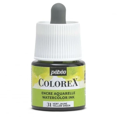 Image de Pébéo Encre Colorex 45 ML Vert Jaune Aquarelle verte Rendu Velouté Dessin Multi outil Tous Supports