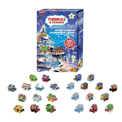 Image de Fisher Price Thomas et Ses Amis Calendrier de l’Avent 2024 MINIS, Cadeau Noël avec 24 Trains véhicules miniatures, pour Les Enfants à partir 3 Ans, HWB49