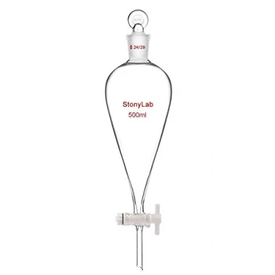 Image de stonylab 500ml Robinet D&#039;arrêt en Verre Ampoules à Décanter, Entonnoir Laboratoire Borosilicate Mur Lourde Conique Forme de Poire, Separatory Funnel avec Joint 24/29