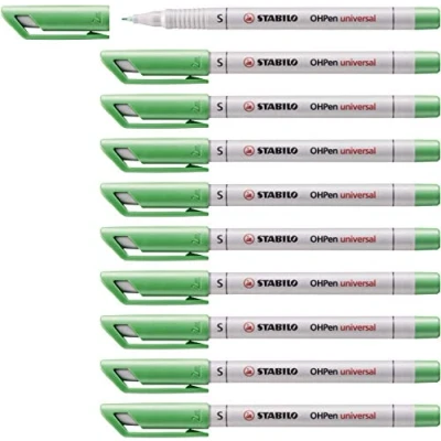 Image de Stabilo OHpen Lot de 10 Feutre rétroprojection avec encre soluble Point superfine 0,4 mm Vert