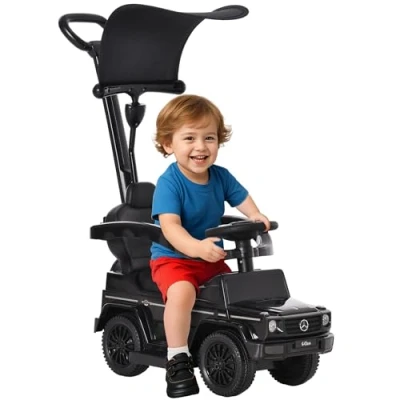 Image de HOMCOM Porteur Enfants Voiture Enfant Multi équipée 12 36 Mois klaxon Marche Pieds, Garde Corps et ombrelle Noir