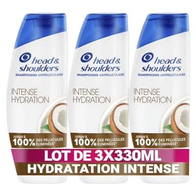 Image de Head &amp; Shoulders Intense Hydration Shampoing Antipelliculaire 3x330ml à l&#039;Huile de Coco; Usage Quotidien; Jusqu&#039;à 100% des Pellicules Éliminées, Cliniquement Prouvé; Tous Types Cheveux