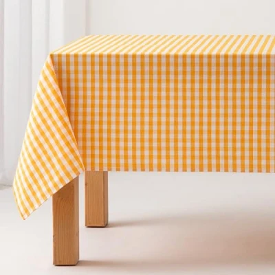 Image de Nappe Anti Taches Tableau Vichy, Coton, Toucher Tissu, 140x140 cm, Couleur Jaune