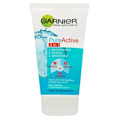Image de Garnier Pure Active 3 in 1 Cleanser + Scrub Mask for Mixed Skin Avec imperfections, 150 ml
