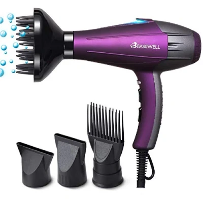 Image de Basuwell Sèche Cheveux Professionnel 2100W, Ionique/Infrarouge Iointain Salon avec Diffuseur,Peigne et Buse, Puissant AC Moteur Violet