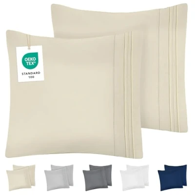 Image de Dreamzie Taie Oreiller 60x60 Lot de 2 en Microfibre Brossée Certifiée Oeko Tex Housse Coussin Douce avec Motifs Brodés Beige