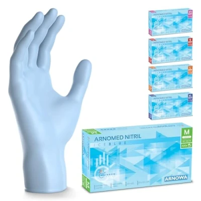 Image de ARNOMED gants jetables bleu clair, nitrile taille M, gant jetable avec 100 pièces/boîte, en non poudrés &amp; sans latex, cuisine, a usage unique XS, S, L XL
