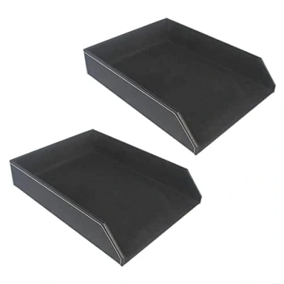 Image de Fegtrty Lot de 2 bacs à courrier empilables en cuir synthétique (noir)