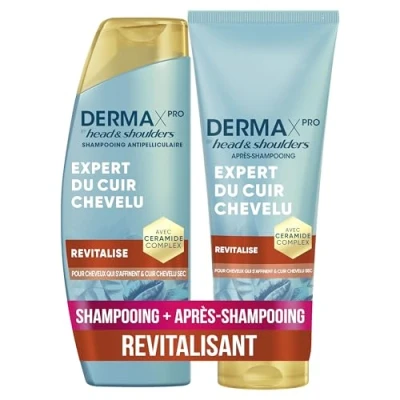 Image de DermaXPro by Head &amp; Shoulders Revitalise Shampoing Antipelliculaire 250ml + Après Léger 220ml à la Caféine et Complexe de Céramides, Hydrate le Cuir Chevelu Sec les Cheveux Fins