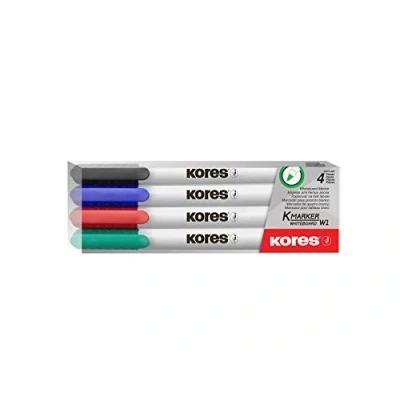 Image de Kores K Marker : Marqueurs de couleur pour tableau blanc à pointe fine, effaçable sec et encre faible odeur, fournitures scolaires bureau, lot 4 couleurs assorties