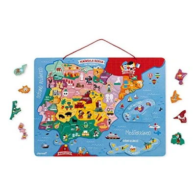 Image de Janod Carte d&#039;Espagne Magnétique Puzzle Enfant en Bois 60 Pièces Aimantées Découvrir et Mémoriser Jeu Éducatif Géographie Dès 7 Ans, J05478