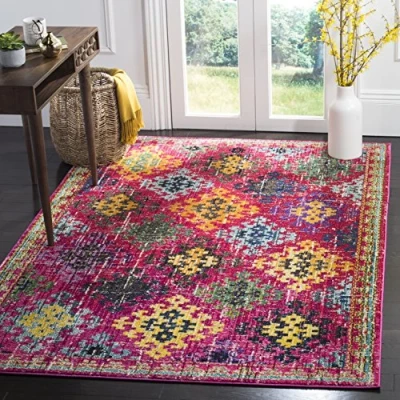 Image de Safavieh Lunya Grand Tapis de Salon rectangulaire pour Une Utilisation en intérieur, Polypropylène, Fuchsia/Multi, 90 X 150 cm