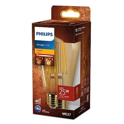 Image de Philips Ampoule LED Vintage Ambrée, 25 W, Culot E27, Format Edison, Blanc Chaud 1800K, Non Dimmable