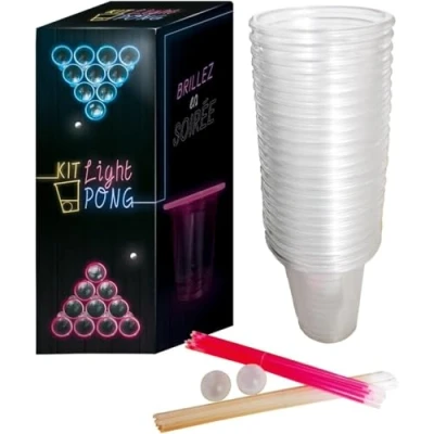 Image de Original Light Beer Pong Kit Officiel Complet de Lumineux Qualité Premium 22 Gobelets Américains 24 Sticks 2 Balles Fluos Jeu à Boire Soirée OriginalCup®
