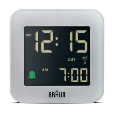 Image de Braun Réveil de Voyage avec Projection numérique Radio pilotée pour Les fuseaux horaires d&#039;europe Centrale (DCF) Fonction Snooze, Taille compacte, bip d&#039;alarme Crescendo, modèle BC08G DCF Gris.