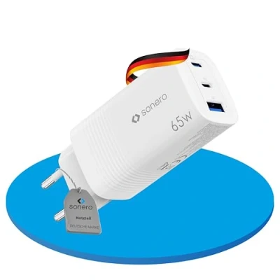 Image de sonero chargeur USB, 2x 65 Watt port USB C, 1x 27 A, rapide, alimentation de téléphone portable avec détection automatique du courant charge, blanc