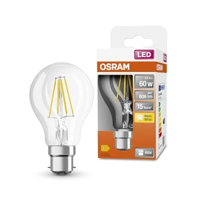 Image de OSRAM LED Star Classic A60 lampe pour la base B22D, forme de poire, look filamentaire, 806 lumens, blanc chaud (2700k), remplacement des ampoules 60W conventionnelles, non dimmables, 1 pack