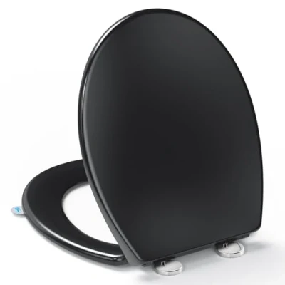 Image de YEAUPE PRO Abattant WC Universel Forme O avec Frein de Chute, Lunette Toilette Blanche Universelle，Design Antibactérien et Facile à Nettoyer, Peut Supporter 150 Kg, Noir, 44.6 * 37.2 CM