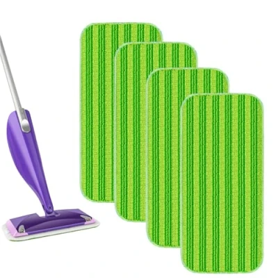 Image de VPLONG Tampons de rechange réutilisables compatibles avec Swiffer Wet Jet et pour balai Swiffer, lingettes en microfibre humide sèche nettoyage planchers bois dur