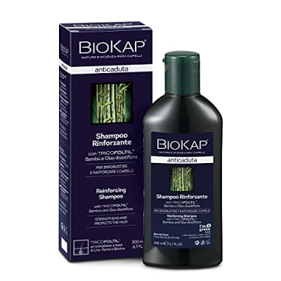 Image de BIOKAP Shampooing fortifiant 200 ml Traitement intensif anti chute de cheveux 99% d&#039;ingrédients naturels Renforce et raffermit les Huile bambou Olax dissitiflora bio Graines lin