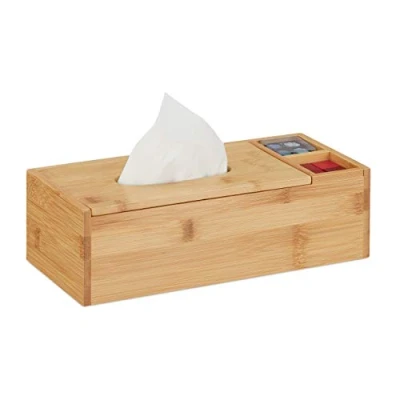 Image de Relaxdays Distributeur de Mouchoir avec Couvercle, Salle Bain, 2 Compartiments, Bambou, 9 x 30,5 14,5 cm, Naturel, 1