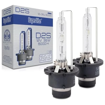 Image de Superlite Set de 2 Ampoules Xenon D2S 12V 35W 6000K pour les phares principaux la gamme Night Vision. Homologué E1 R37/03 et certifié RoHs CE. Lumière blanche une visibilité supérieure.