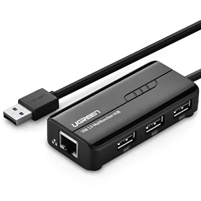 Image de Hub USB 2.0 UGREEN avec adaptateur Ethernet RJ45 Noir