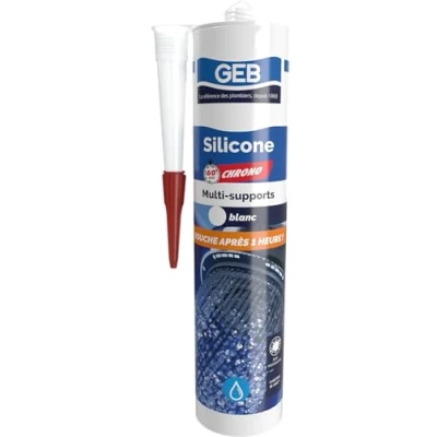 Image de GEB Mastic Silicone 60 Chrono multi supports. Sèchage rapide, remise en eau 1 heure Blanc 280 ml