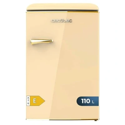 Image de Cecotec Mini Frigo Réfrigérateur Rétro Bolero CoolMarket TT Origin 110 Beige E. avec une capacité de 110L, Classe E, Icebox, LED intérieur, Poignée Chromée, Plateaux en Verre