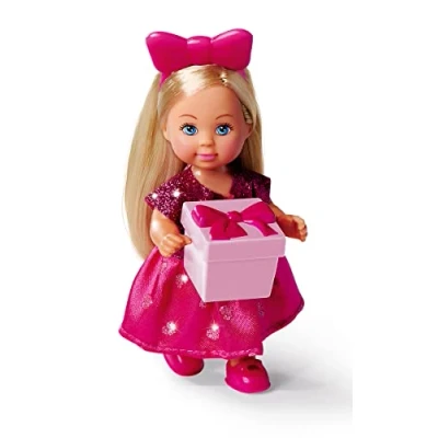Image de Simba 105733599 Evi Love Surprise, 2 Couleurs Assorties, Un Seul Article est livré, poupée dans Une Jolie Robe pailletée avec nœud et Cadeau de Jeu 12 cm, à partir 3 Ans