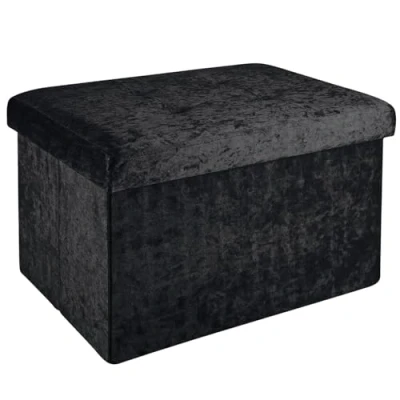 Image de Intirilife Banc Pliable 49x30x30cm en Velours Noir Cube de siège avec Espace Rangement et Couvercle recouvert Sitzcube Repose Pieds boîte Coffre Tabouret