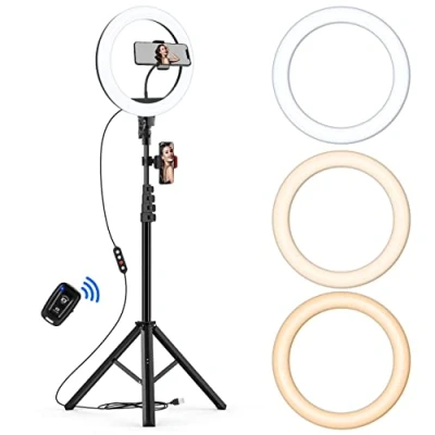 Image de Ring Light avec Trépied, 10 Pouch Professionnels Selfie LED Anneau Lumiere Variateur d&#039;intensité 3 Modes d&#039;éclairage Luminosité pour Le Streaming en Direct et la Photographie Vidéo Youtube