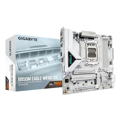 Image de GIGABYTE B850M Eagle WIFI6E Ice Carte Mère Processeurs AMD Ryzen série 9000, VRM numérique 8+2+2 Phases, Jusqu’à 8200 MHz DDR5 (OC), 1 x M.2 PCIe 5.0 + 4.0, Wi FI 6E, LAN 2.5 GbEa